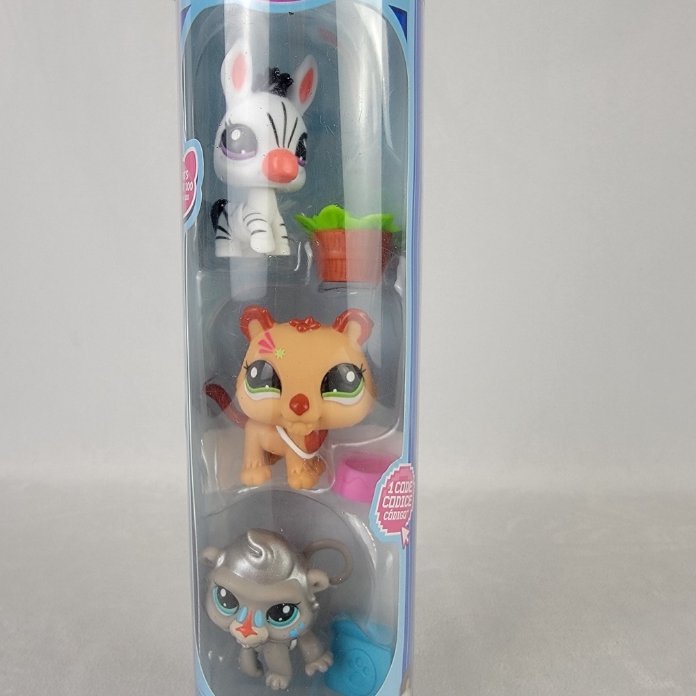 Littlest Pet Shop LPS G7 Series 2 Zoo Pets Tube 3 Pack Lion Zebra Baboon NEW
